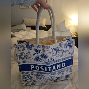 Positano Italy  Blue and White Floral Tote Bag